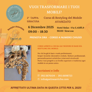 home corso avanzato di restyling del mobile siracusa edizione itinerante €200.00 – acconto iscrizione