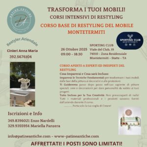 home corso base di restyling del mobile 26 ottobre 2025 statte edizione itinerante €150.00 acconto iscrizione (copia)