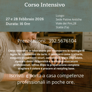 corso pratico intensivo "salute del mobile & restyling" 2026 taranto €470,00 (acconto iscrizione 235,00)